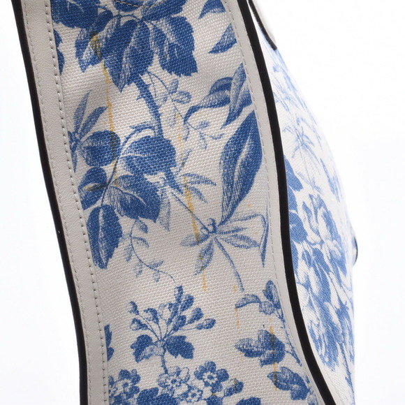 GUCCI Herbarium Flower White Blue Canvas Calf Tote Bag - Picture 7 of 11